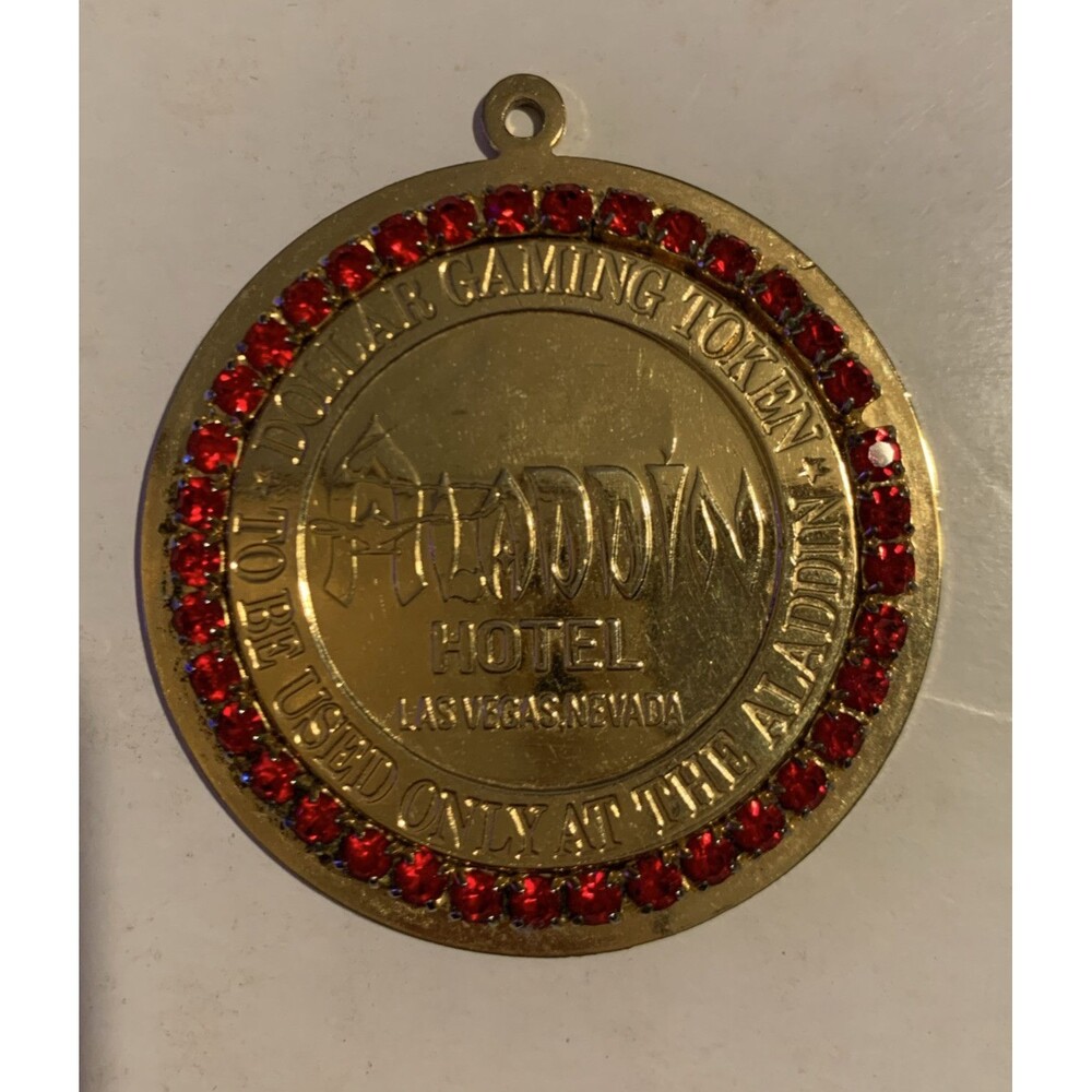 Aladdin Hotel & Casino Las Vegas Nevada $1 Gaming Token Jeweled Pendent